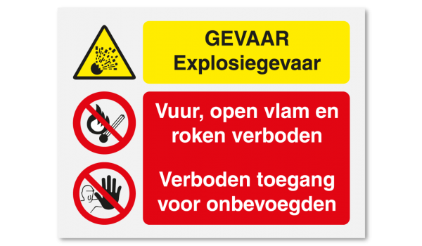 Gevaar Explosiegevaar - vuur, open vlam en roken en onbevoegden verboden