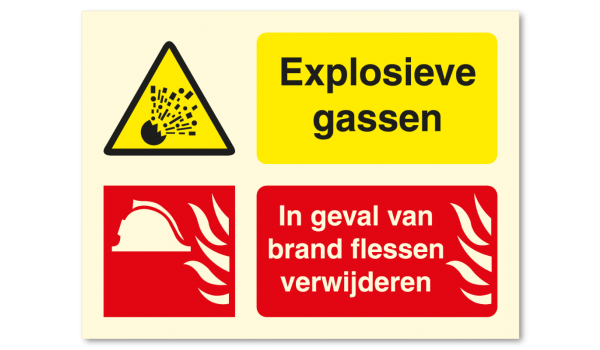 Gevaar explosieve gassen - in geval van brand flessen verwijderen