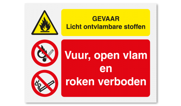 Gevaar licht ontvlambare stoffen - vuur, open vlam en roken verboden
