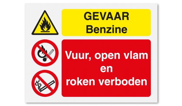 Gevaar benzine - vuur, open vlam en roken verboden