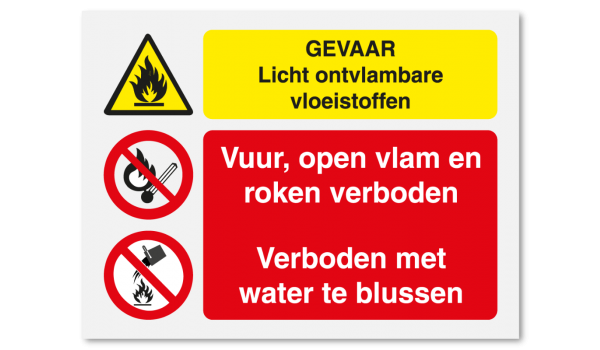 Gevaar licht ontvlambare vloeistoffen - vuur, open vlam en roken verboden
