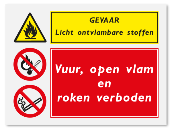 Gevaar licht ontvlambare stoffen - vuur, open vlam en roken verboden