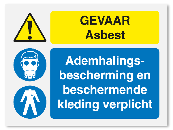 Gevaar asbest - ademhalingsbescherming en beschermende kleding verplicht