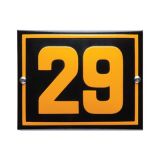 Emaille huisnummerbord retro zwart oranje 15 x 12 cm