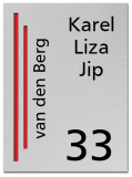 RVS naambord gegraveerd met rode accenten 15 x 20 cm