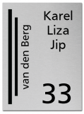 RVS gegraveerd naambord met uitsnede en zwarte achterplaat