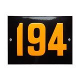 Retro huisnummerbord emaille 20 x 15 cm oranje met zwart