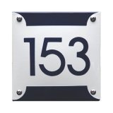Emaille huisnummerbord retro blauw wit 12,5 x 12,5 cm