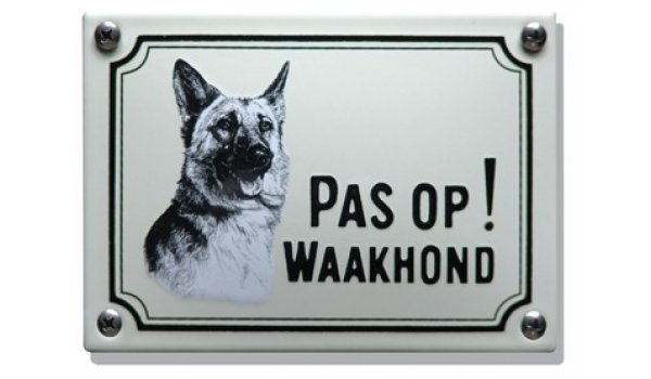 Hier waak ik bordje met foto Herdershond